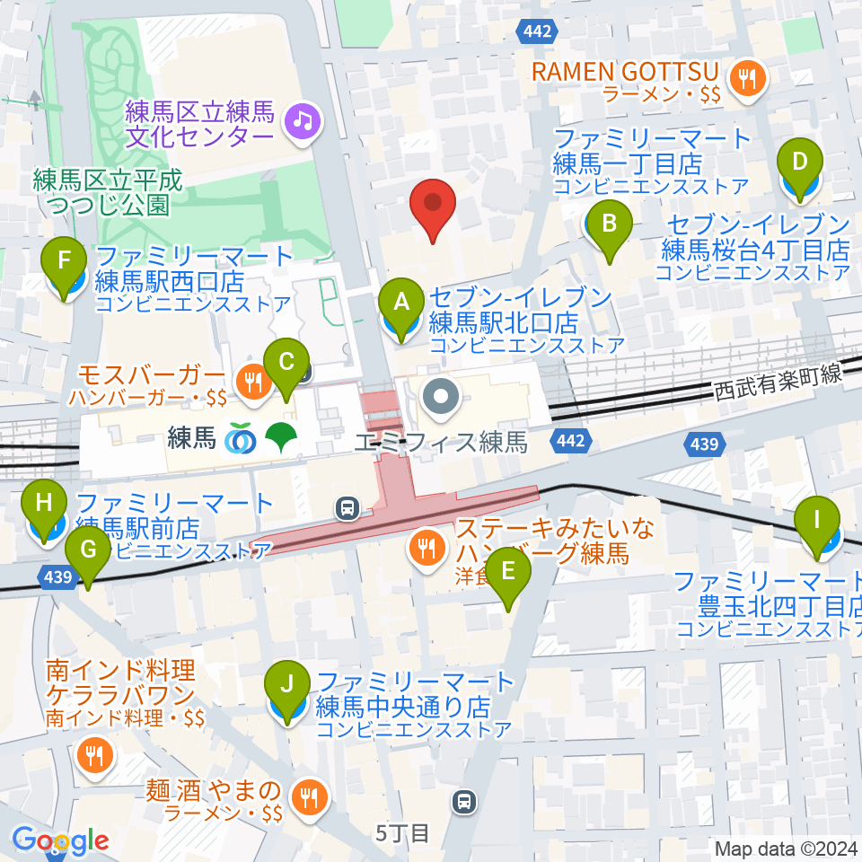 練馬ポコアポコ音楽教室周辺のコンビニエンスストア一覧地図