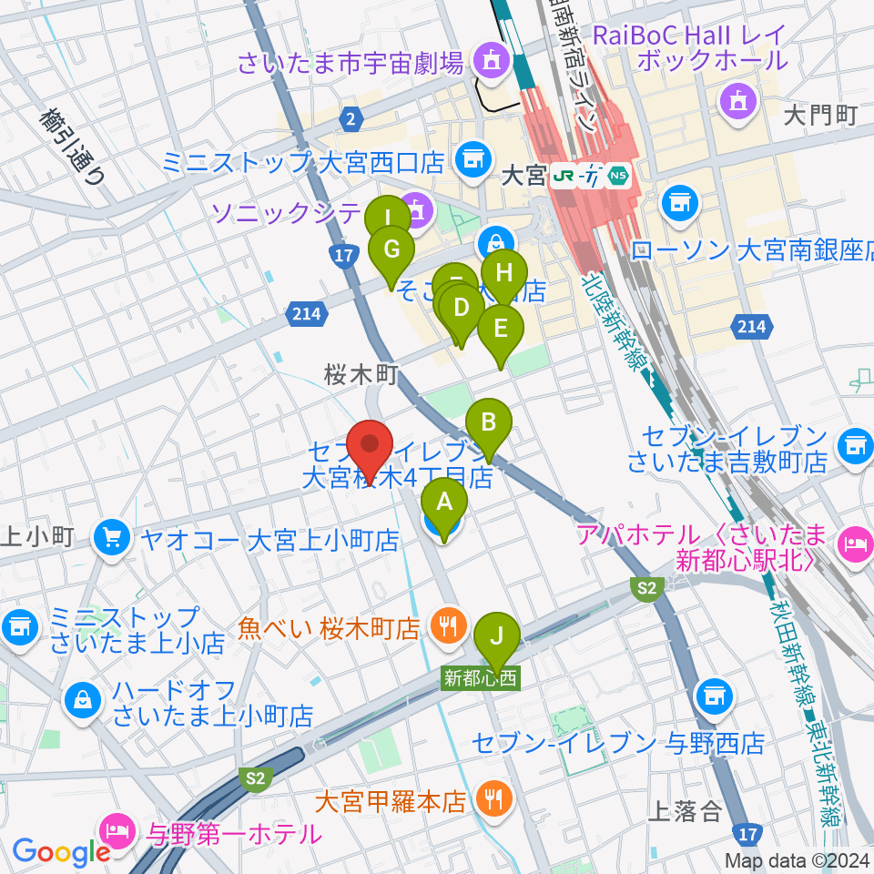 モーゼ音楽スクール周辺のコンビニエンスストア一覧地図