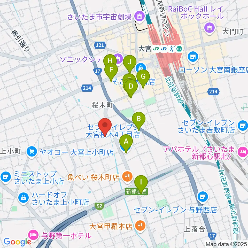 モーゼ音楽スクール周辺のコンビニエンスストア一覧地図