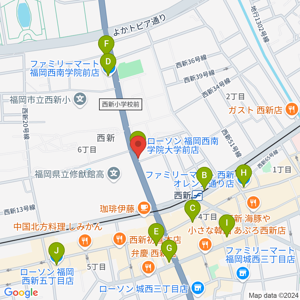 音楽教室ソウルミーティング周辺のコンビニエンスストア一覧地図