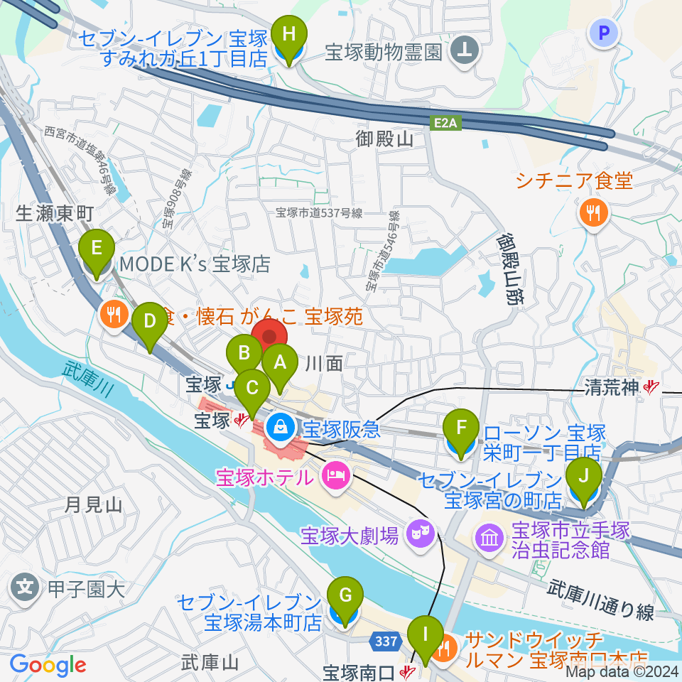 宝塚ミュージックリサーチ周辺のコンビニエンスストア一覧地図