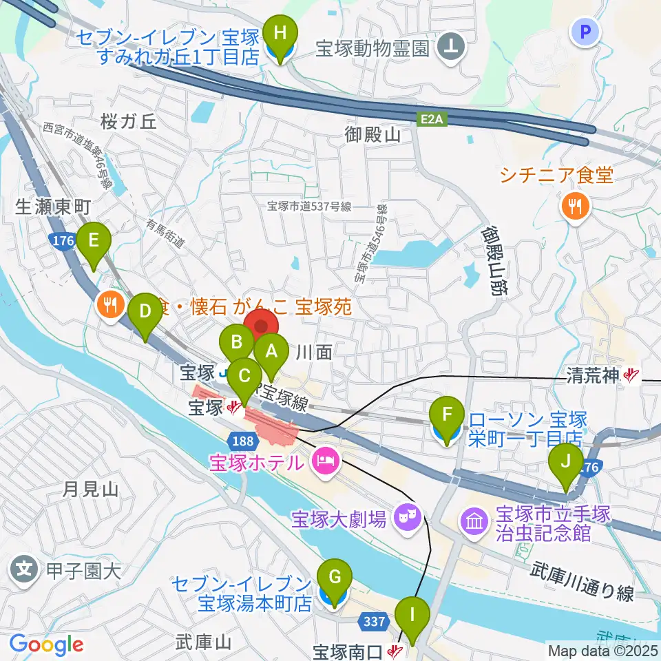 宝塚ミュージックリサーチ周辺のコンビニエンスストア一覧地図