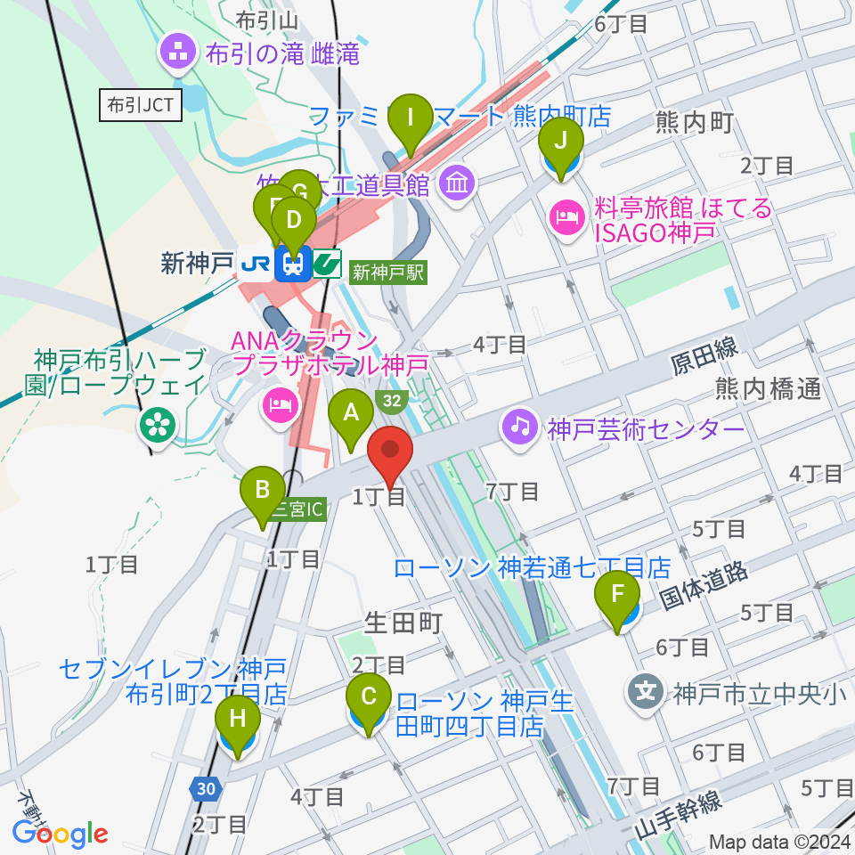 山下ピアノ社音楽教室周辺のコンビニエンスストア一覧地図