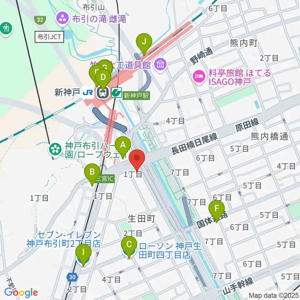 山下ピアノ社音楽教室周辺のコンビニエンスストア一覧地図
