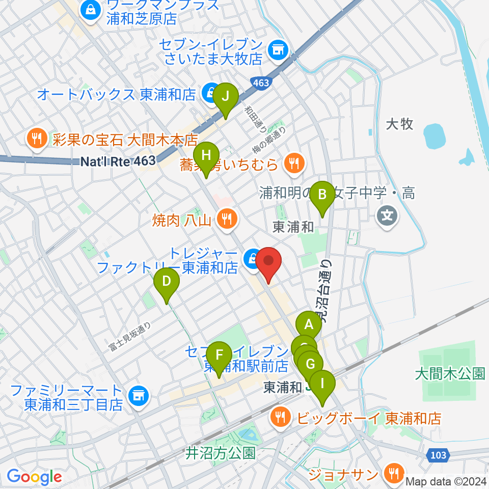 音楽教室Tutti Music東浦和教室周辺のコンビニエンスストア一覧地図