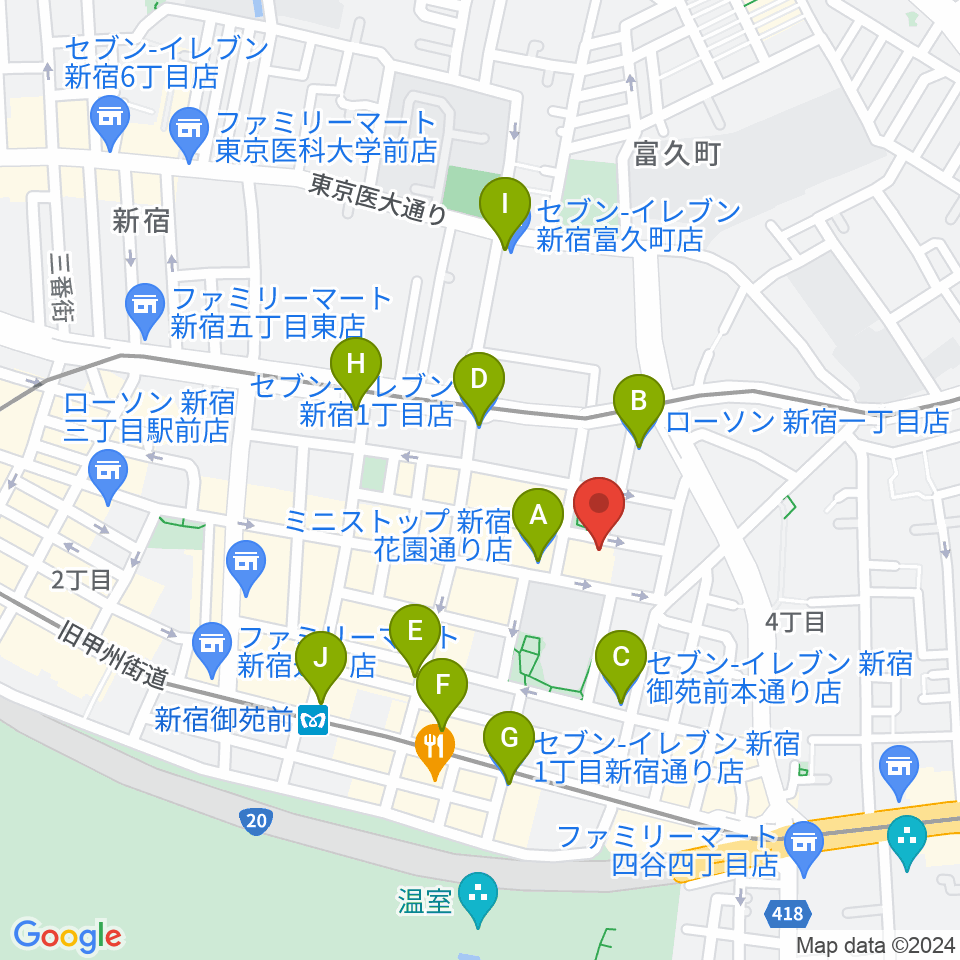 新宿ギター音楽院周辺のコンビニエンスストア一覧地図