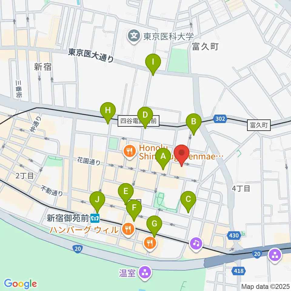 新宿ギター音楽院周辺のコンビニエンスストア一覧地図