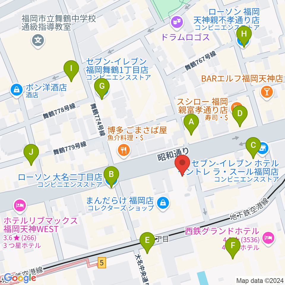 Oshiroミュージックスクール福岡校周辺のコンビニエンスストア一覧地図