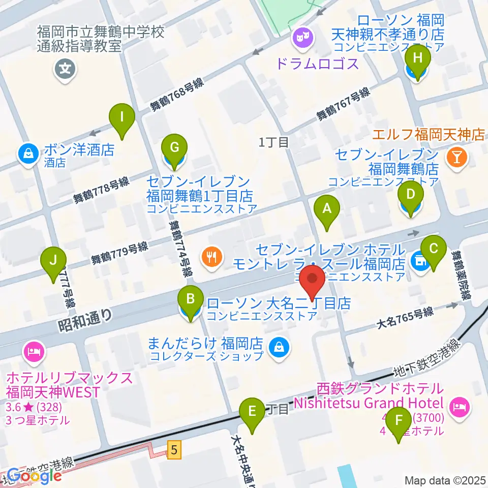 Oshiroミュージックスクール福岡校周辺のコンビニエンスストア一覧地図