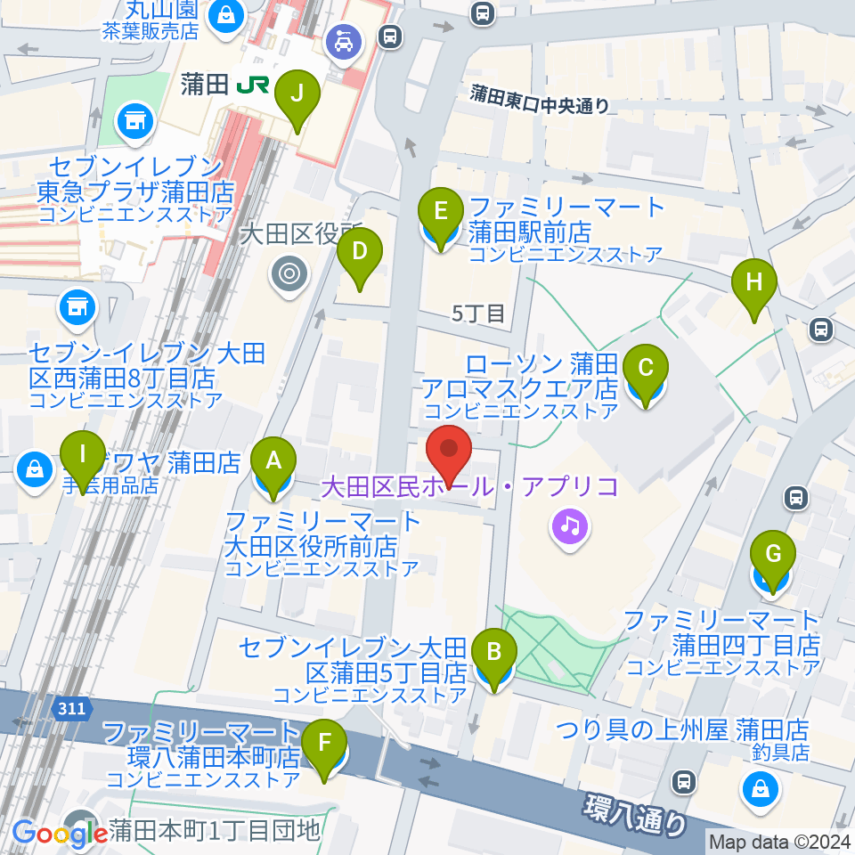 蒲田音楽学園 東口センター周辺のコンビニエンスストア一覧地図