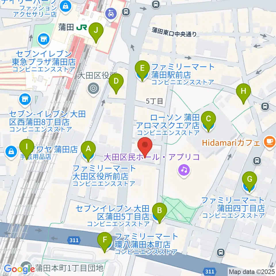 蒲田音楽学園 東口センター周辺のコンビニエンスストア一覧地図