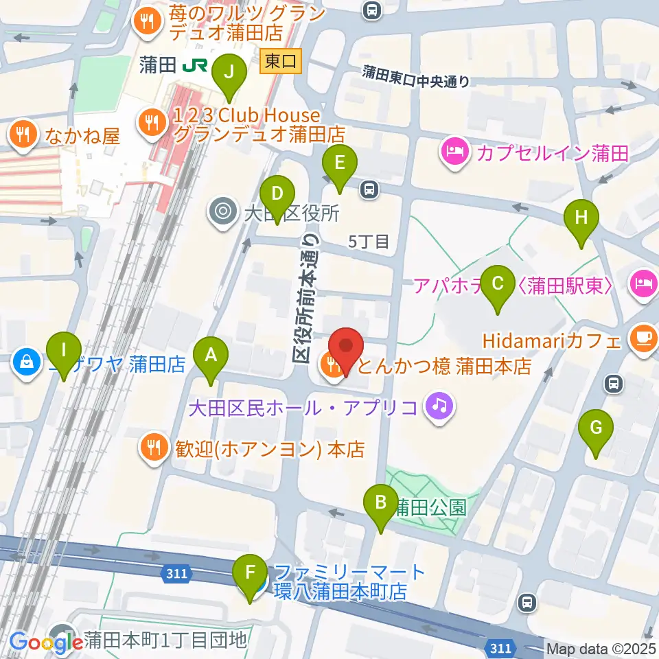 蒲田音楽学園 東口センター周辺のコンビニエンスストア一覧地図