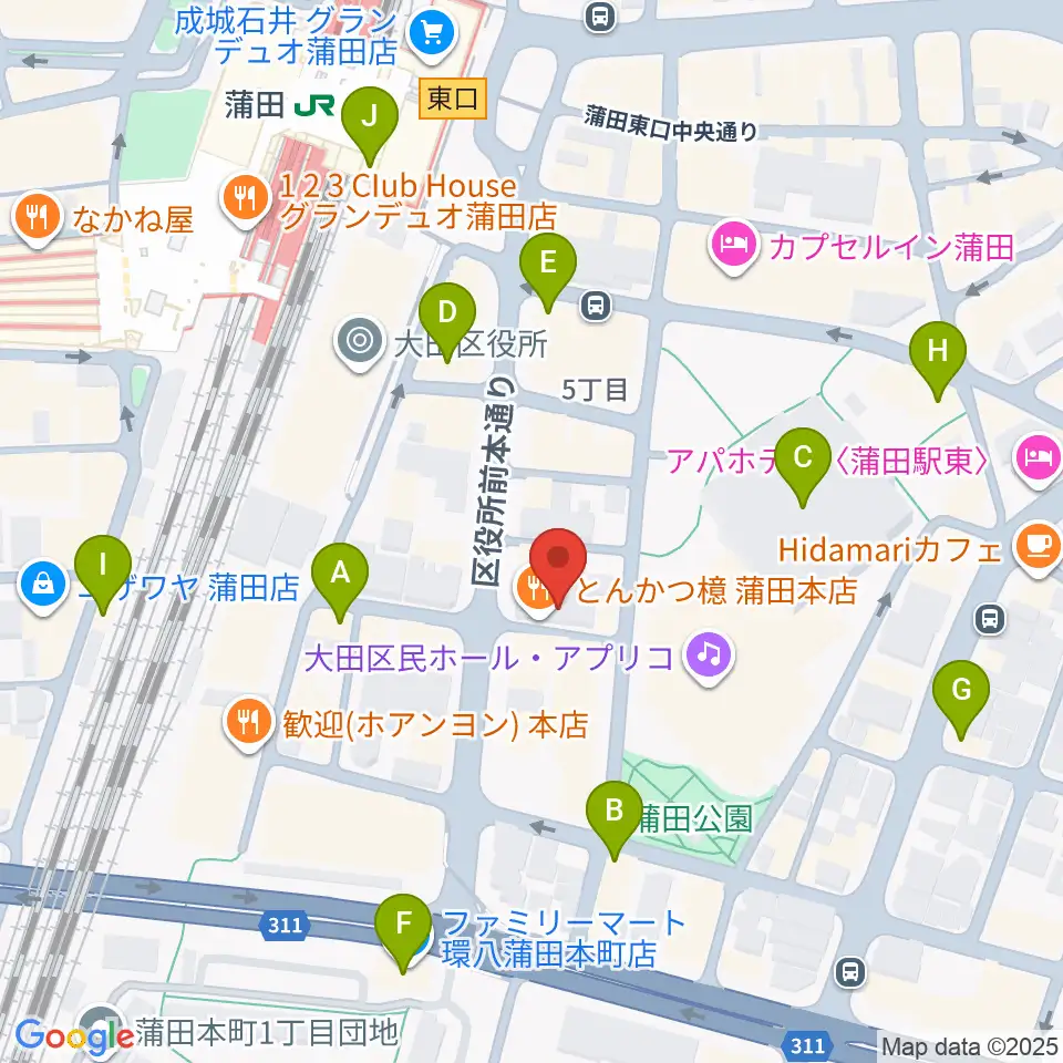 蒲田音楽学園 東口センター周辺のコンビニエンスストア一覧地図