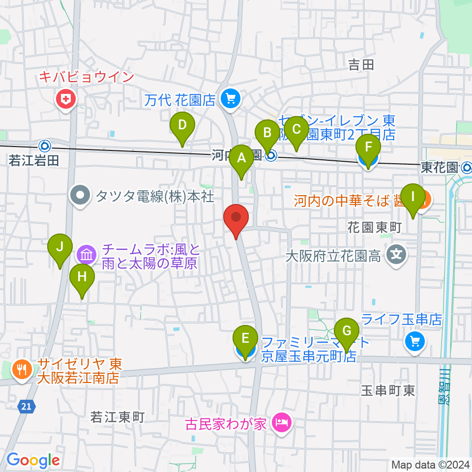 東大阪音楽学院周辺のコンビニエンスストア一覧地図