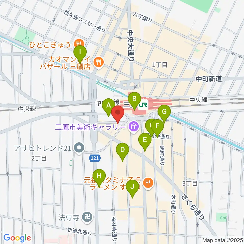 ヤマノミュージックサロン三鷹周辺のコンビニエンスストア一覧地図