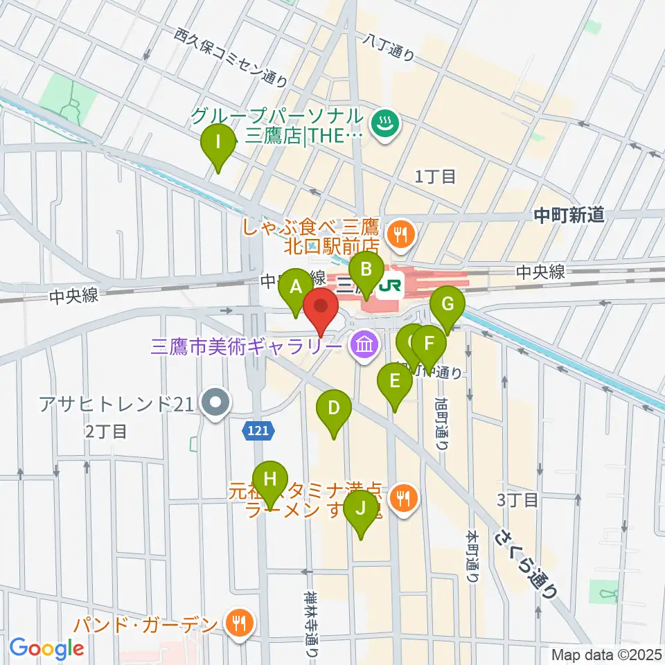 ヤマノミュージックサロン三鷹周辺のコンビニエンスストア一覧地図