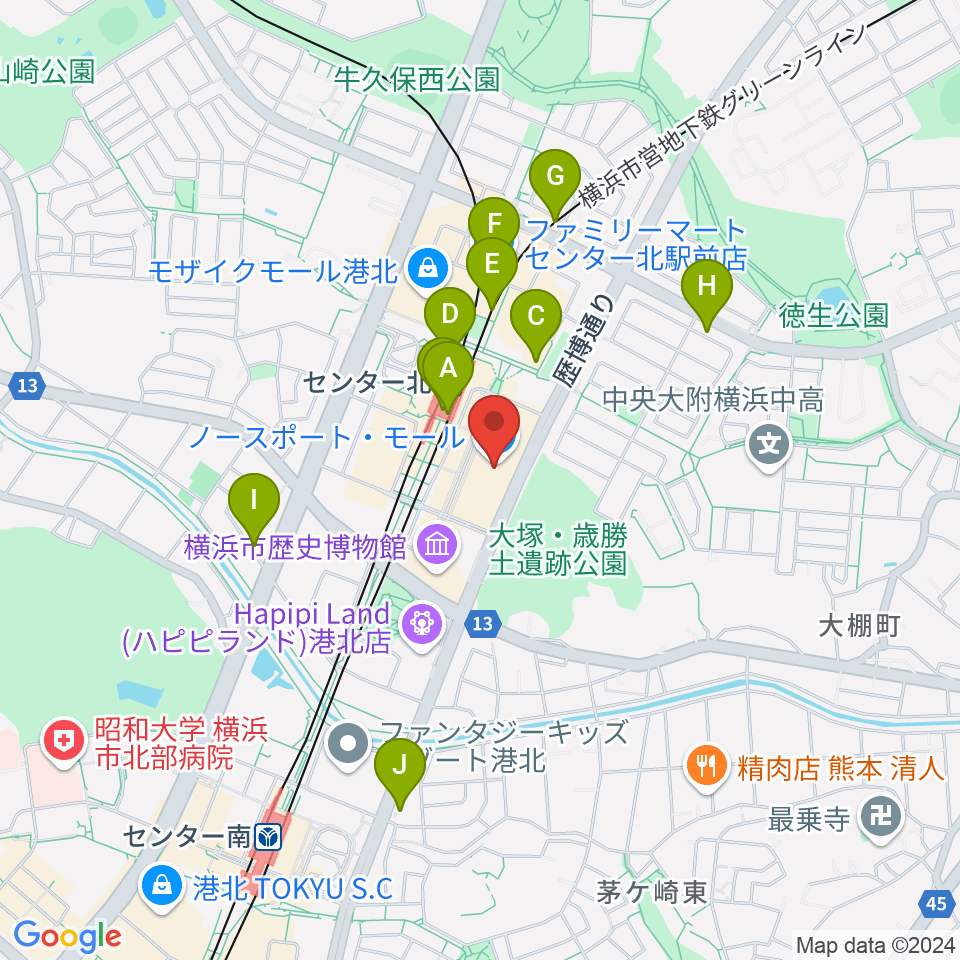 ヤマノミュージックサロンセンター北周辺のコンビニエンスストア一覧地図