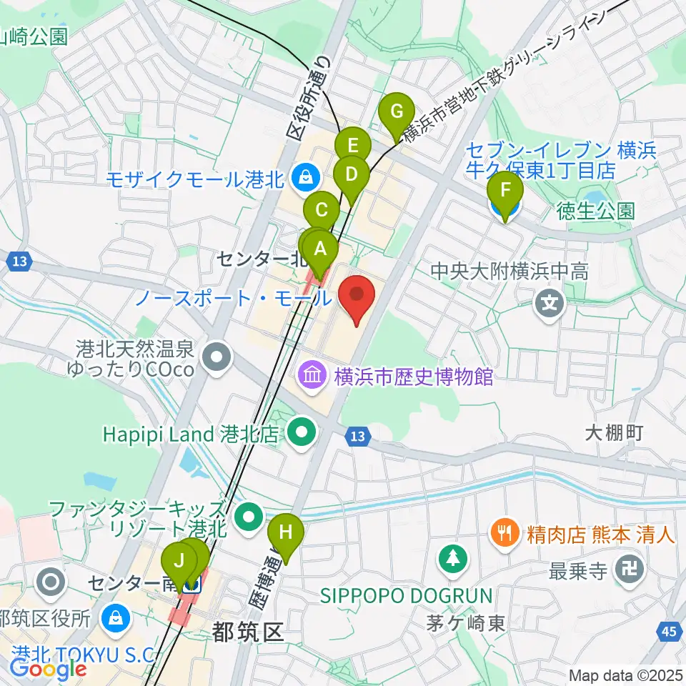 ヤマノミュージックサロンセンター北周辺のコンビニエンスストア一覧地図