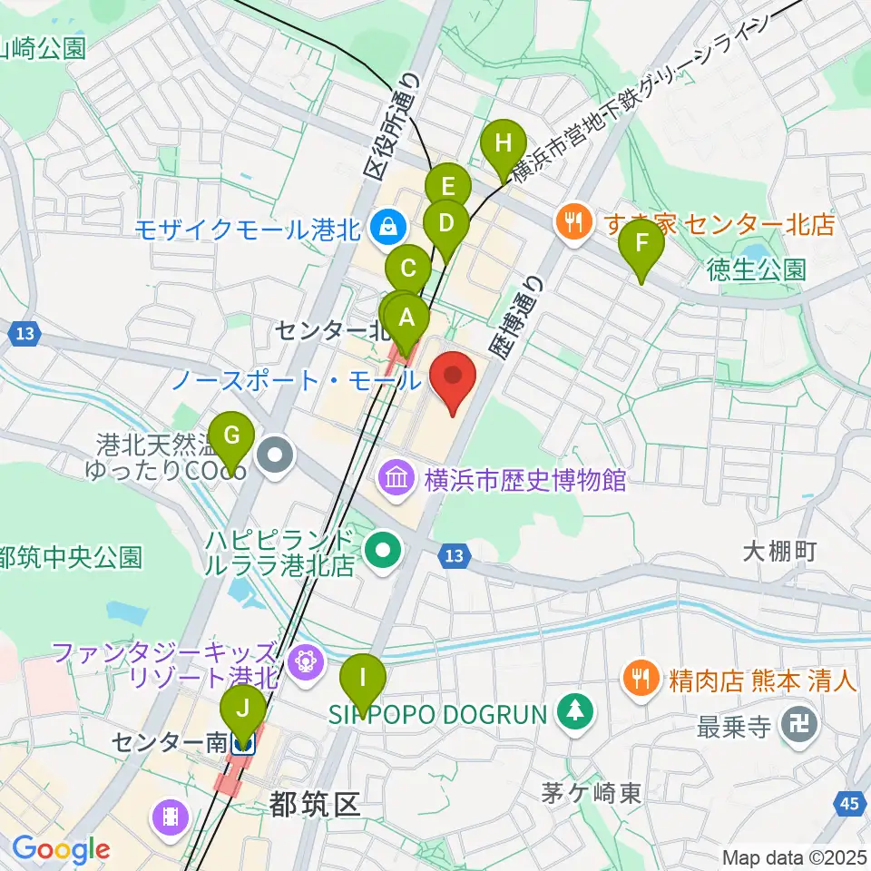 ヤマノミュージックサロンセンター北周辺のコンビニエンスストア一覧地図