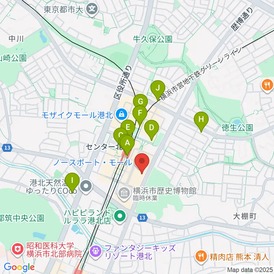 ヤマノミュージックサロンセンター北周辺のコンビニエンスストア一覧地図