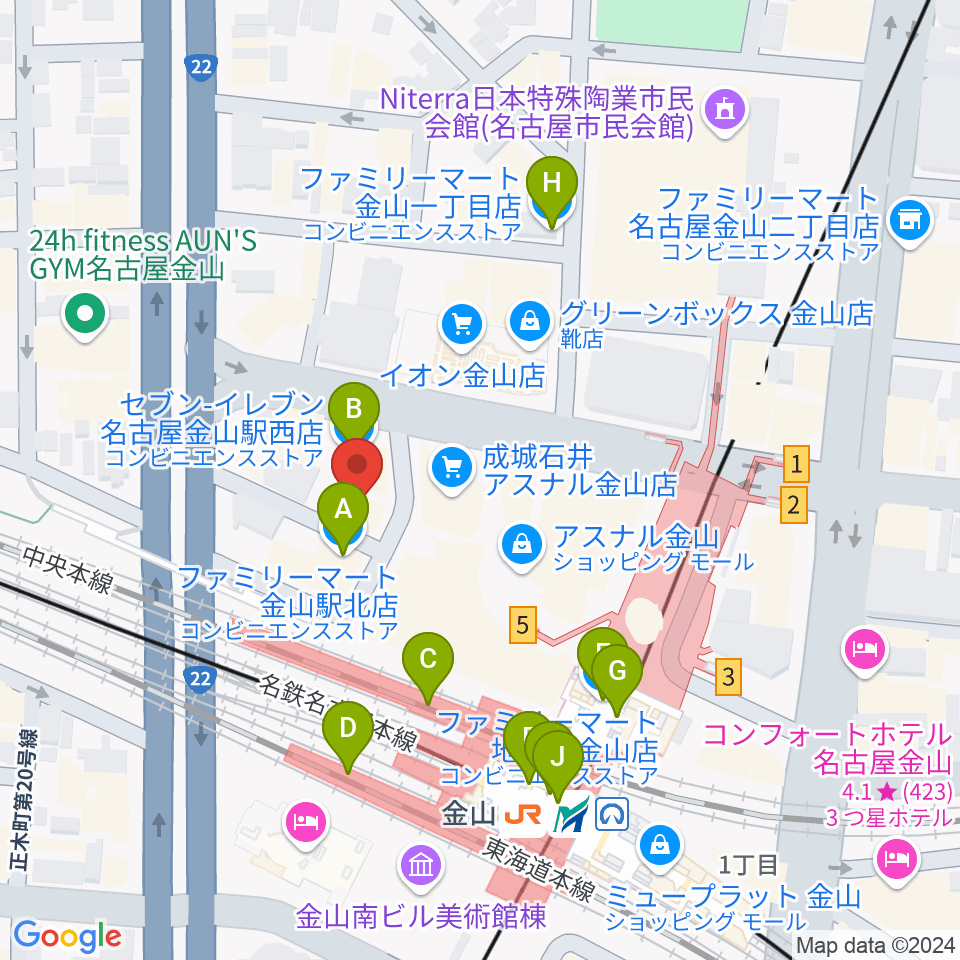 名古屋アズール・ギター教室周辺のコンビニエンスストア一覧地図