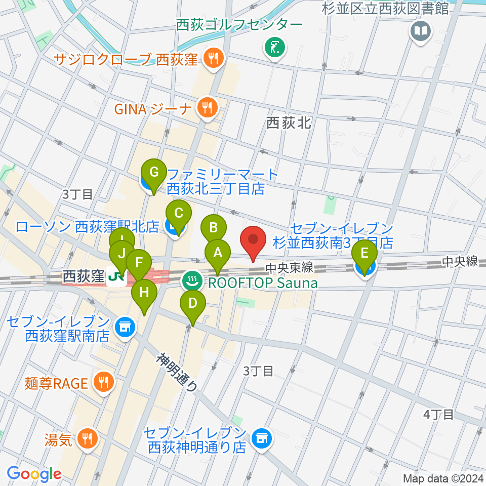 OKADA音楽教室 西荻窪周辺のコンビニエンスストア一覧地図