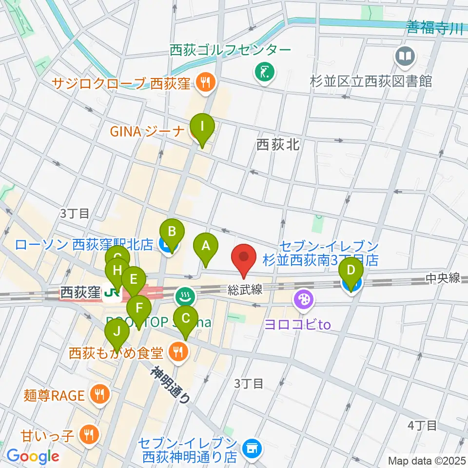OKADA音楽教室 西荻窪周辺のコンビニエンスストア一覧地図