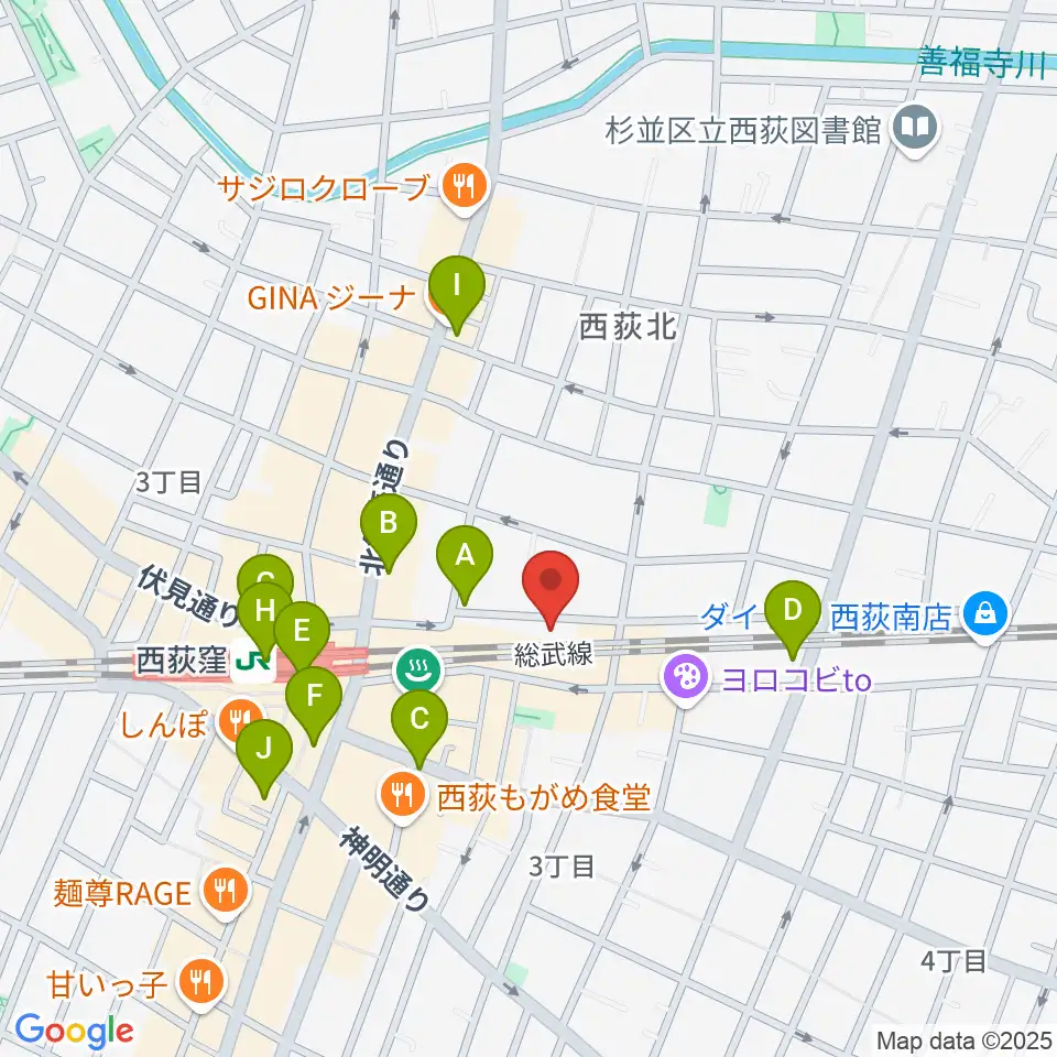 OKADA音楽教室 西荻窪周辺のコンビニエンスストア一覧地図