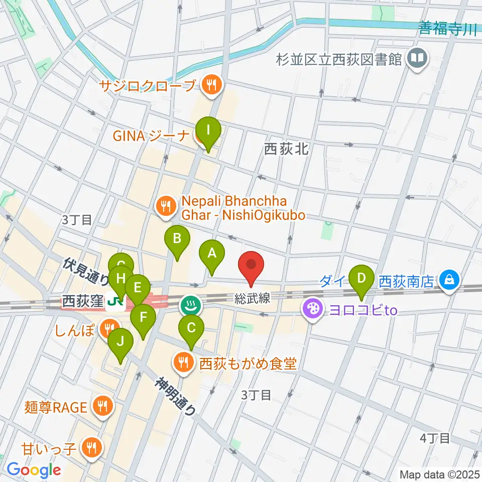 OKADA音楽教室 西荻窪周辺のコンビニエンスストア一覧地図
