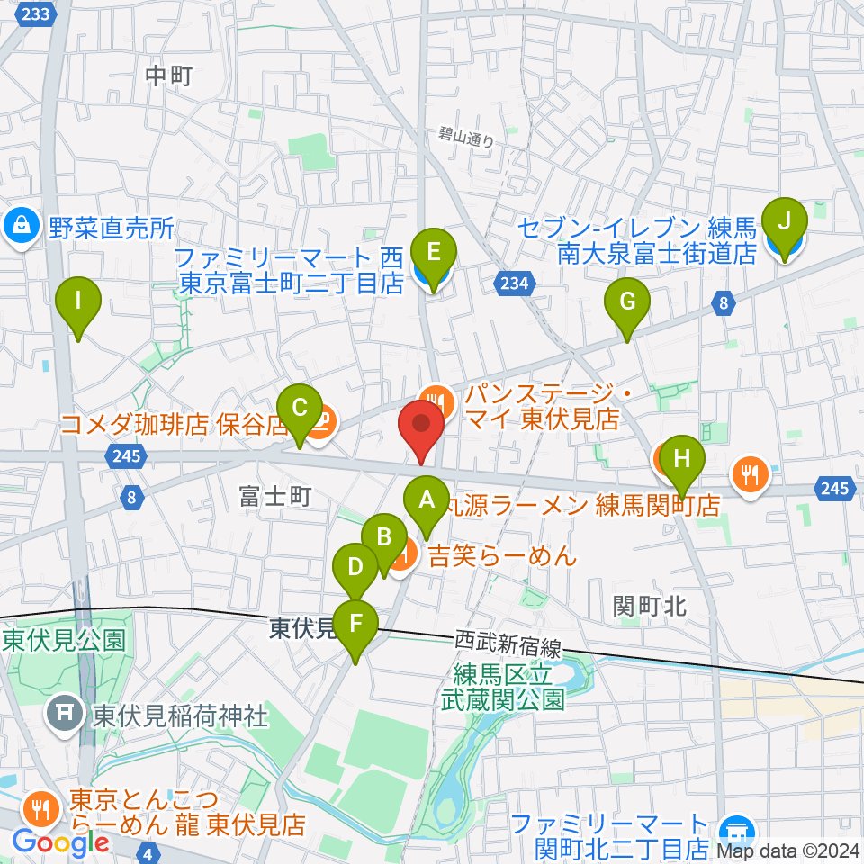 ステラ音楽教室 東伏見教室周辺のコンビニエンスストア一覧地図