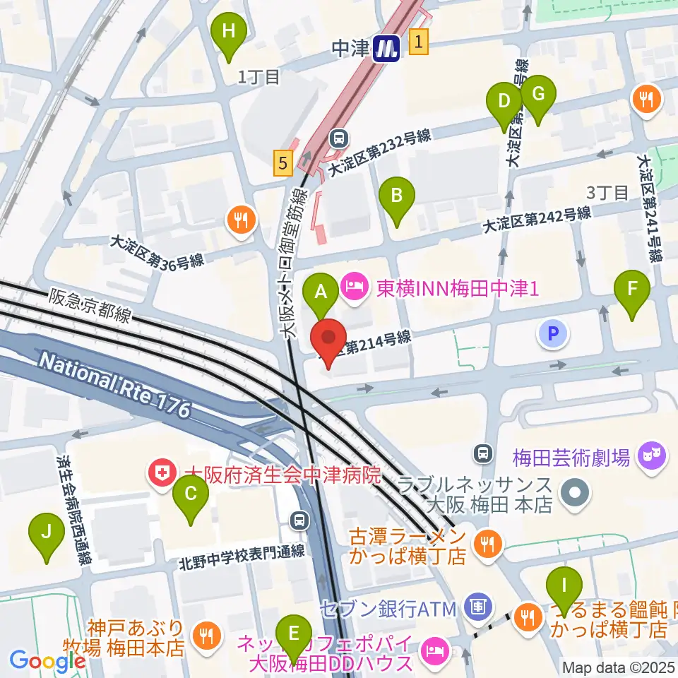 ロキシーミュージックスクール大阪梅田校周辺のコンビニエンスストア一覧地図
