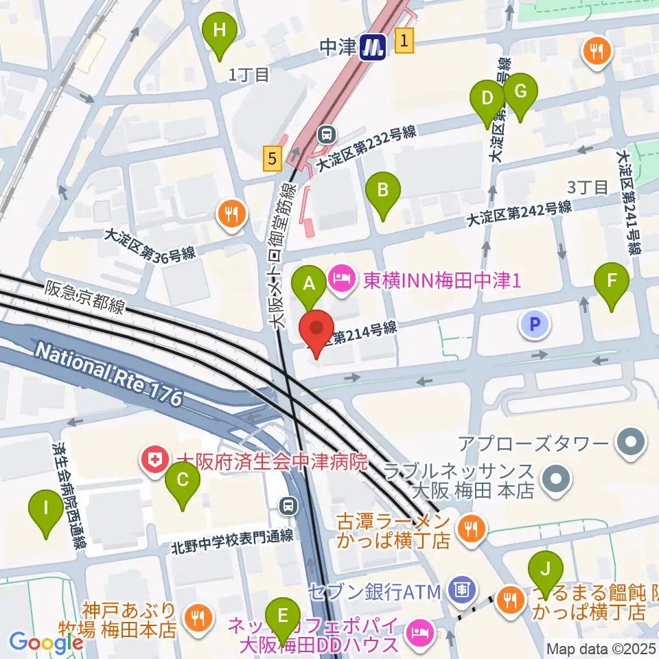 ロキシーミュージックスクール大阪梅田校周辺のコンビニエンスストア一覧地図
