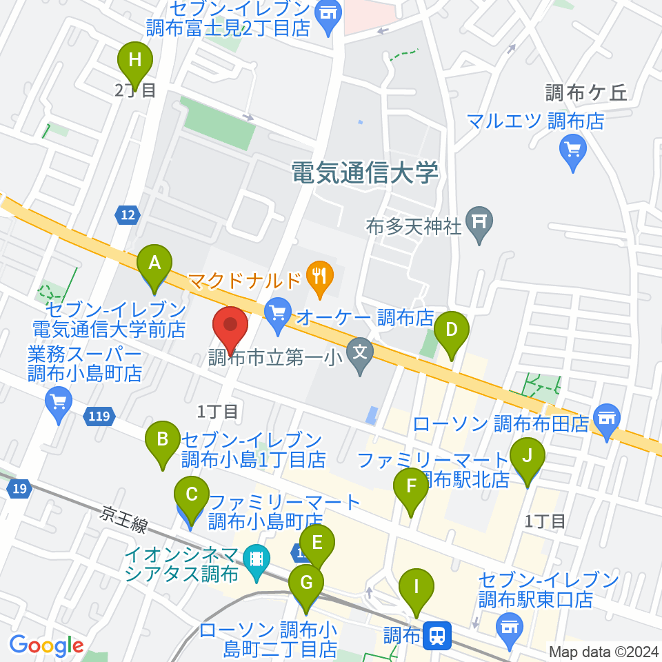 ちょうふ音楽教室周辺のコンビニエンスストア一覧地図