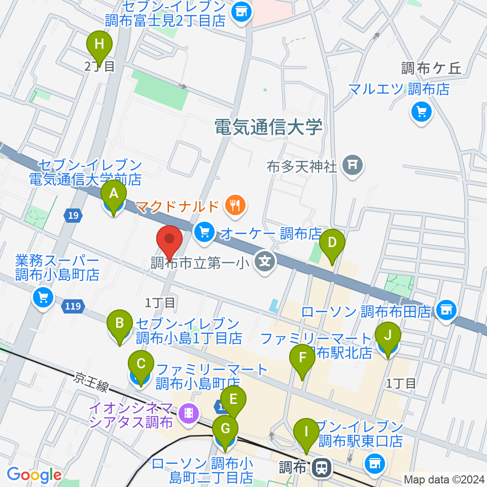 ちょうふ音楽教室周辺のコンビニエンスストア一覧地図