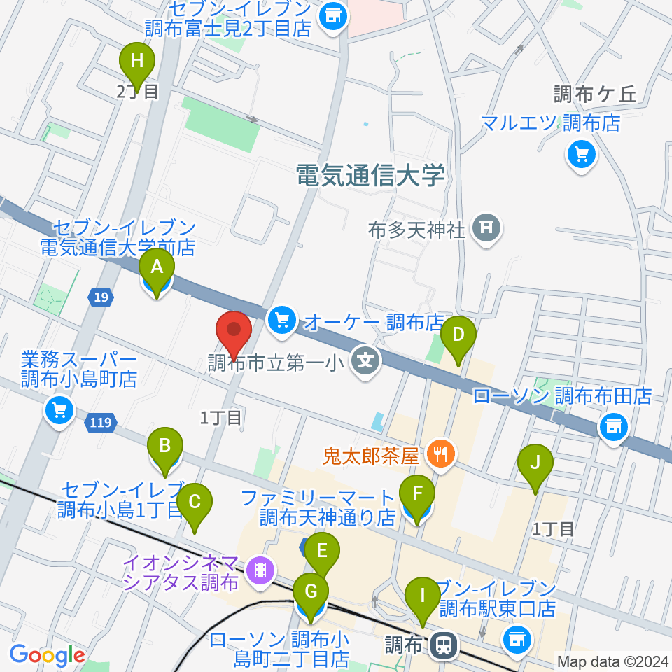 ちょうふ音楽教室周辺のコンビニエンスストア一覧地図