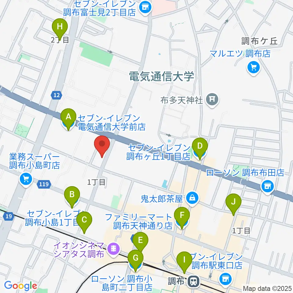 ちょうふ音楽教室周辺のコンビニエンスストア一覧地図