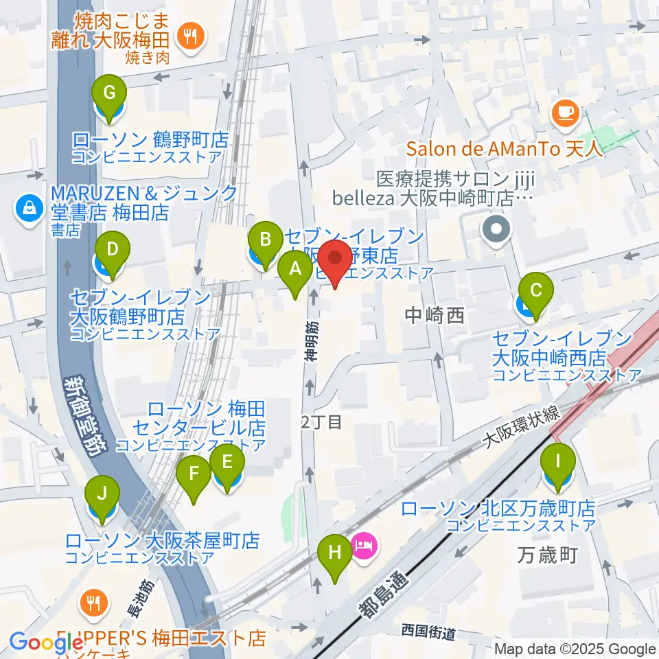 ESPギタークラフト・アカデミー大阪校周辺のコンビニエンスストア一覧地図