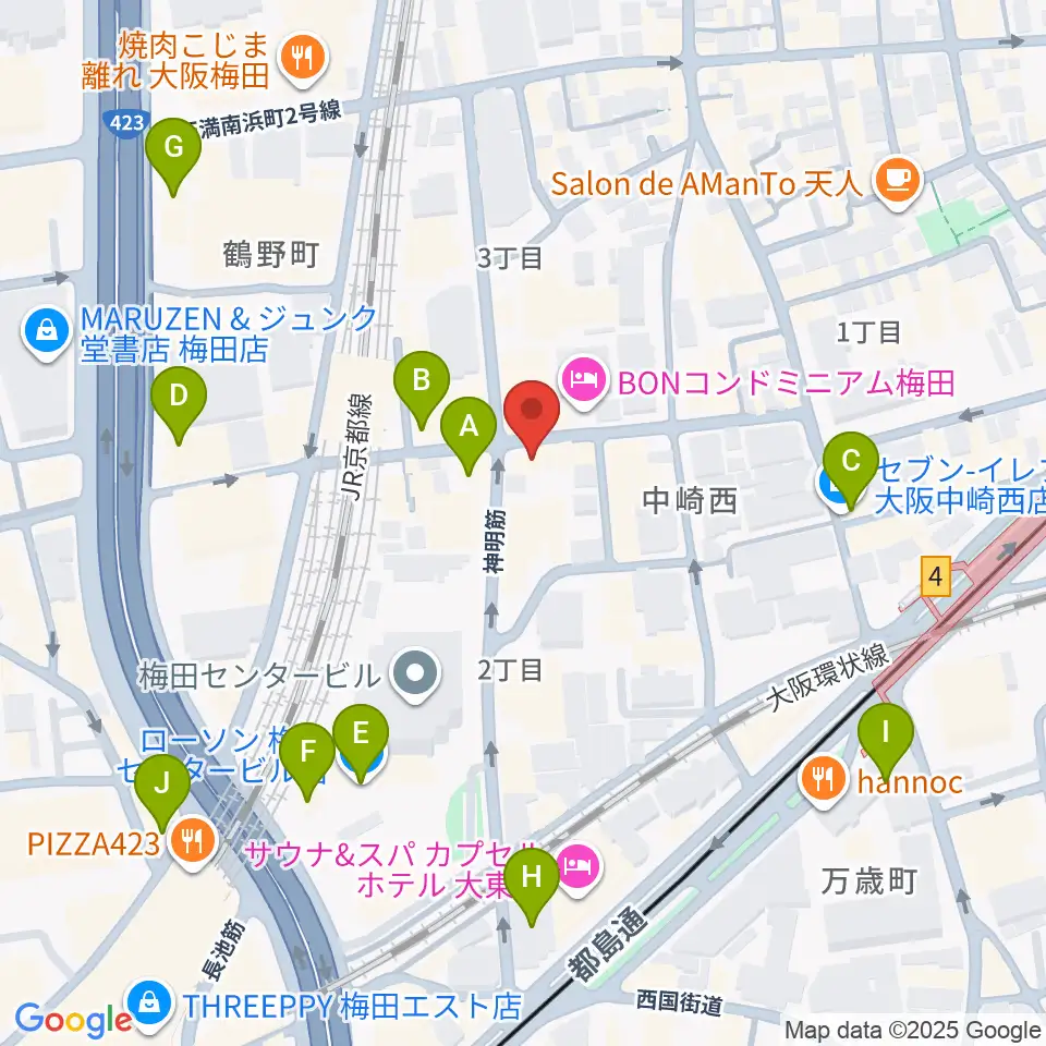ESPギタークラフト・アカデミー大阪校周辺のコンビニエンスストア一覧地図
