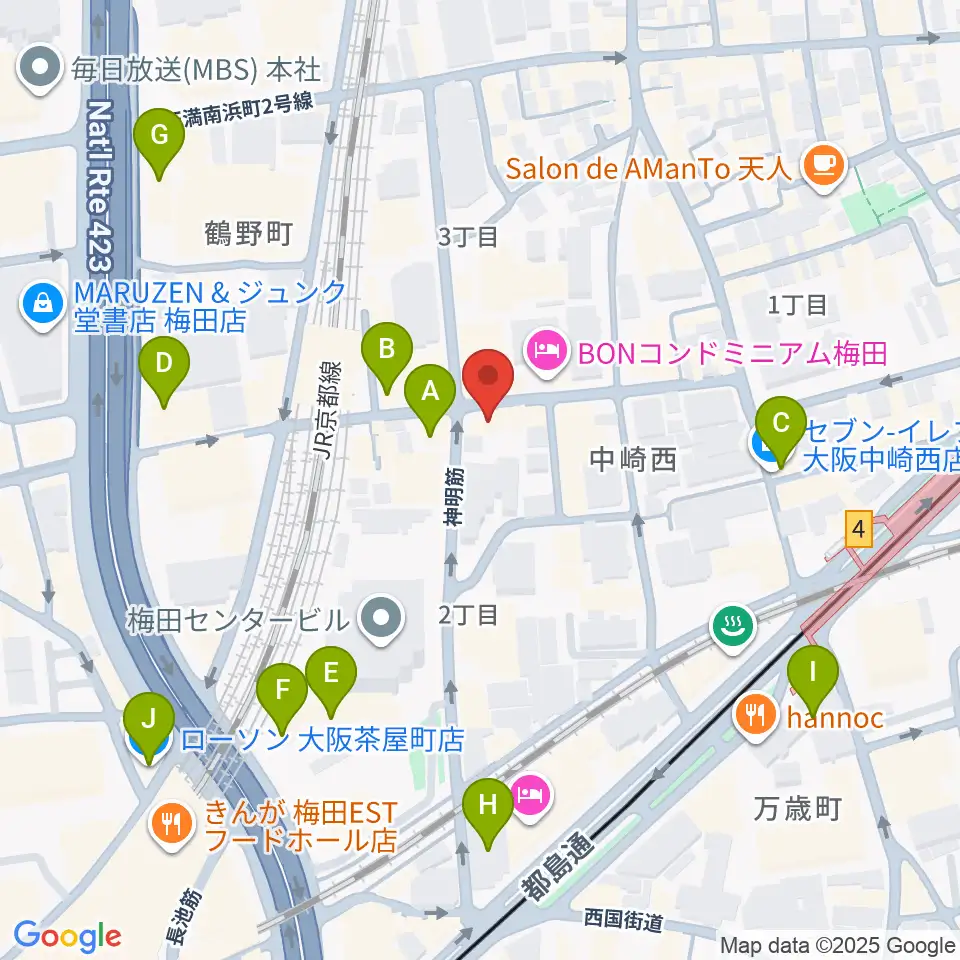 ESPギタークラフト・アカデミー大阪校周辺のコンビニエンスストア一覧地図