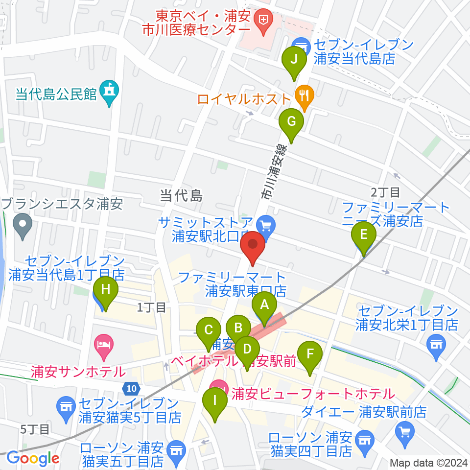 モア東京ボーカル教室 浦安駅校周辺のコンビニエンスストア一覧地図
