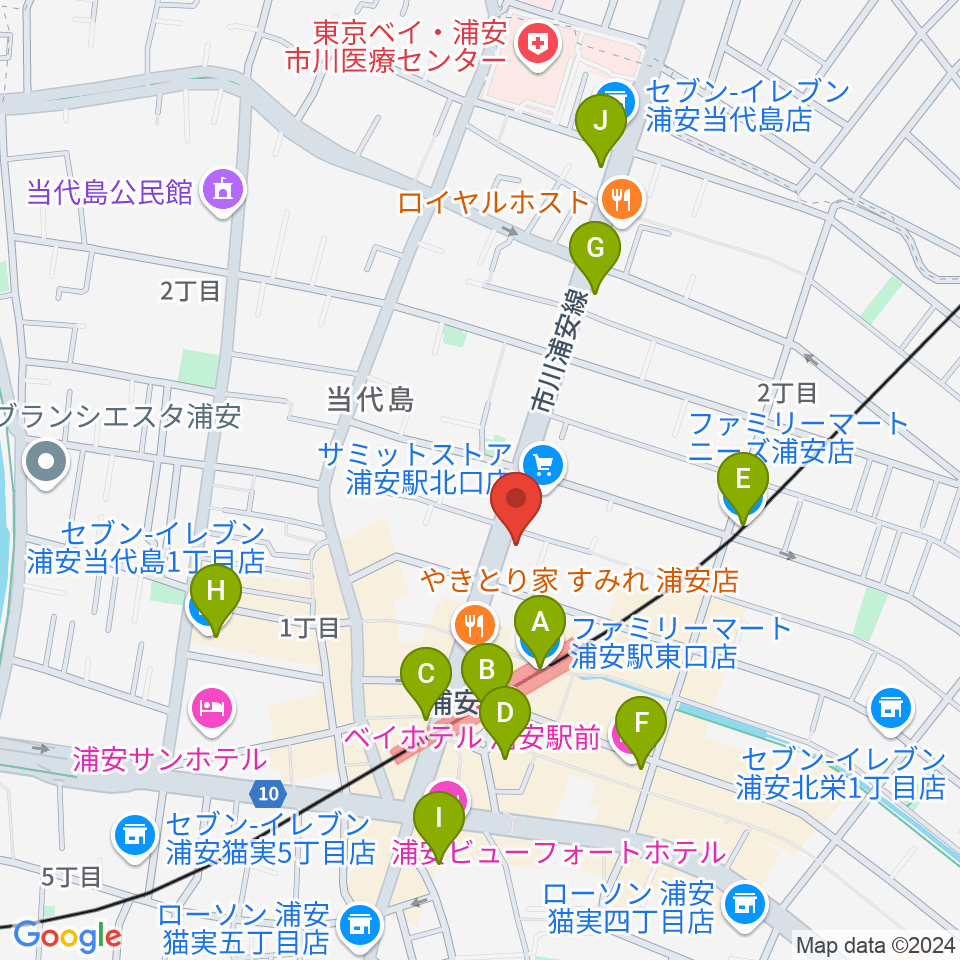 モア東京ボーカル教室 浦安駅校周辺のコンビニエンスストア一覧地図