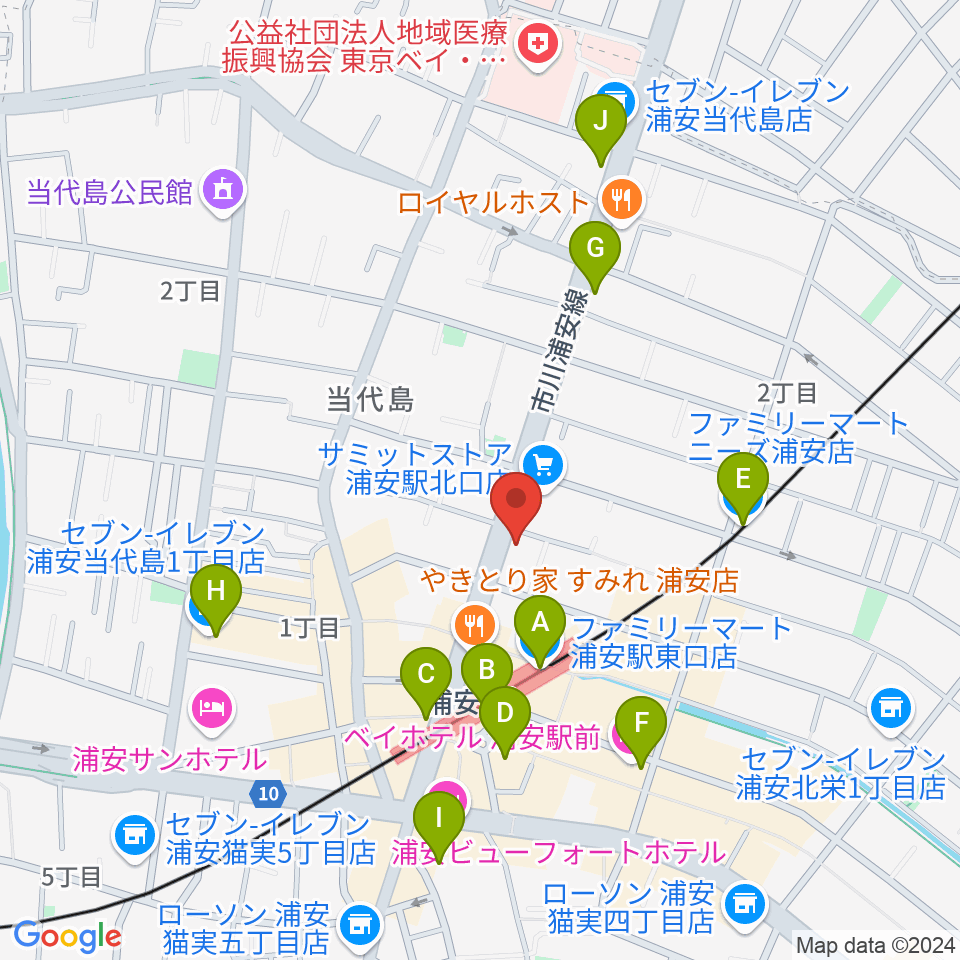 モア東京ボーカル教室 浦安駅校周辺のコンビニエンスストア一覧地図