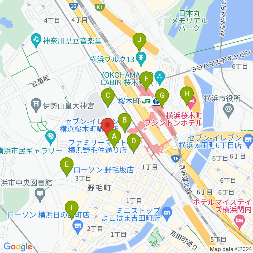 横浜ジャム音楽学院周辺のコンビニエンスストア一覧地図