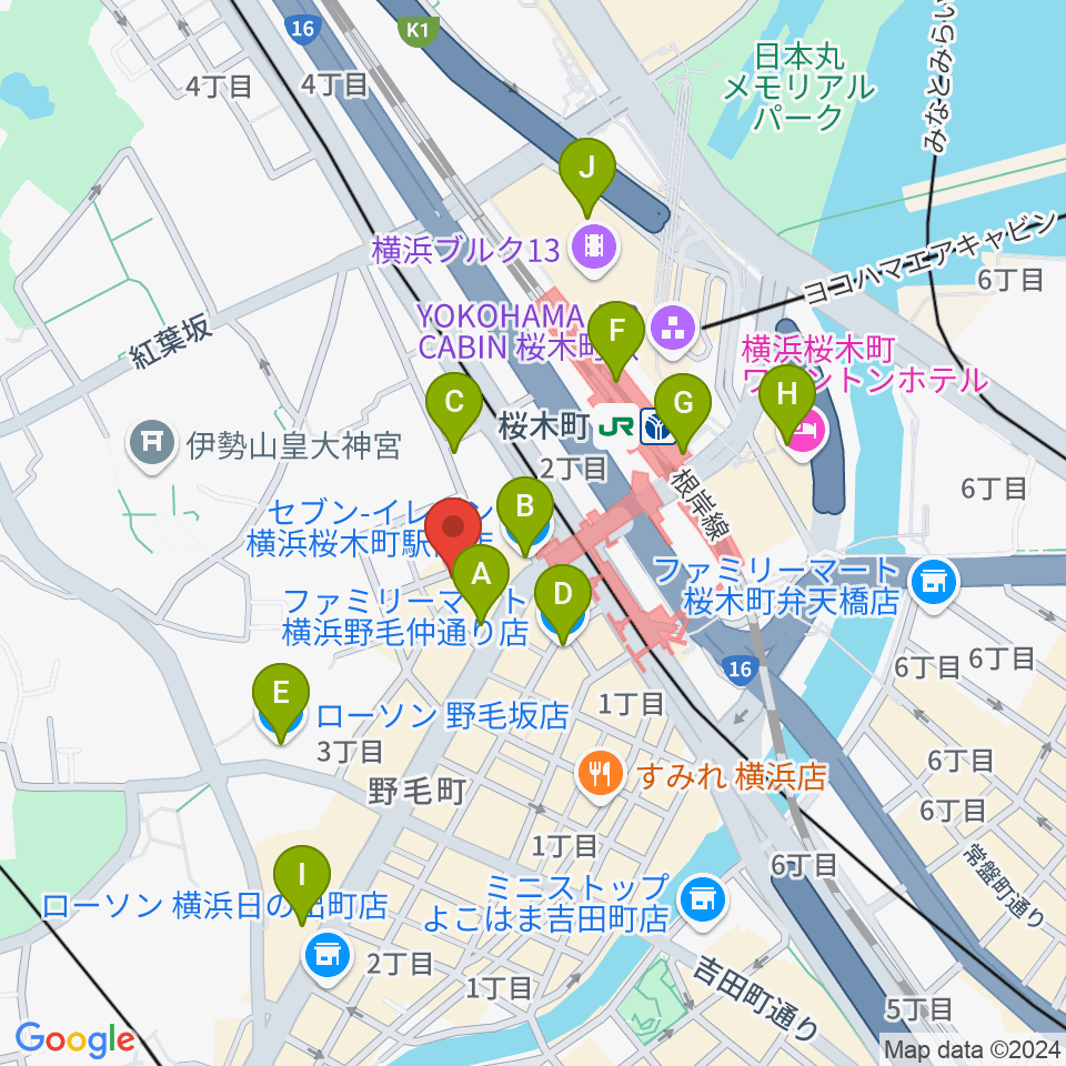 横浜ジャム音楽学院周辺のコンビニエンスストア一覧地図