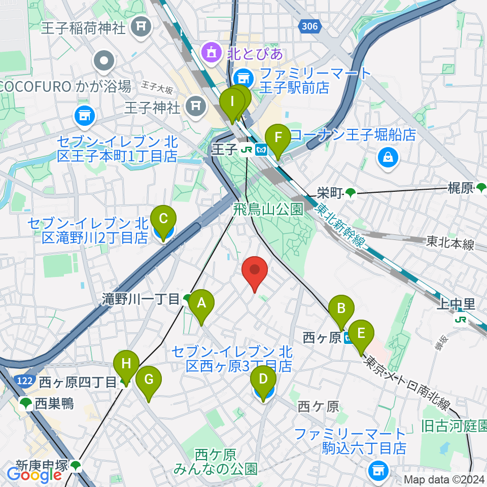 飛鳥音楽学園周辺のコンビニエンスストア一覧地図