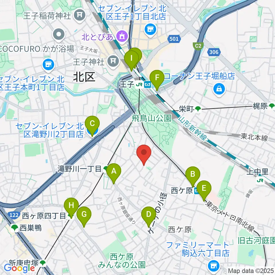 飛鳥音楽学園周辺のコンビニエンスストア一覧地図