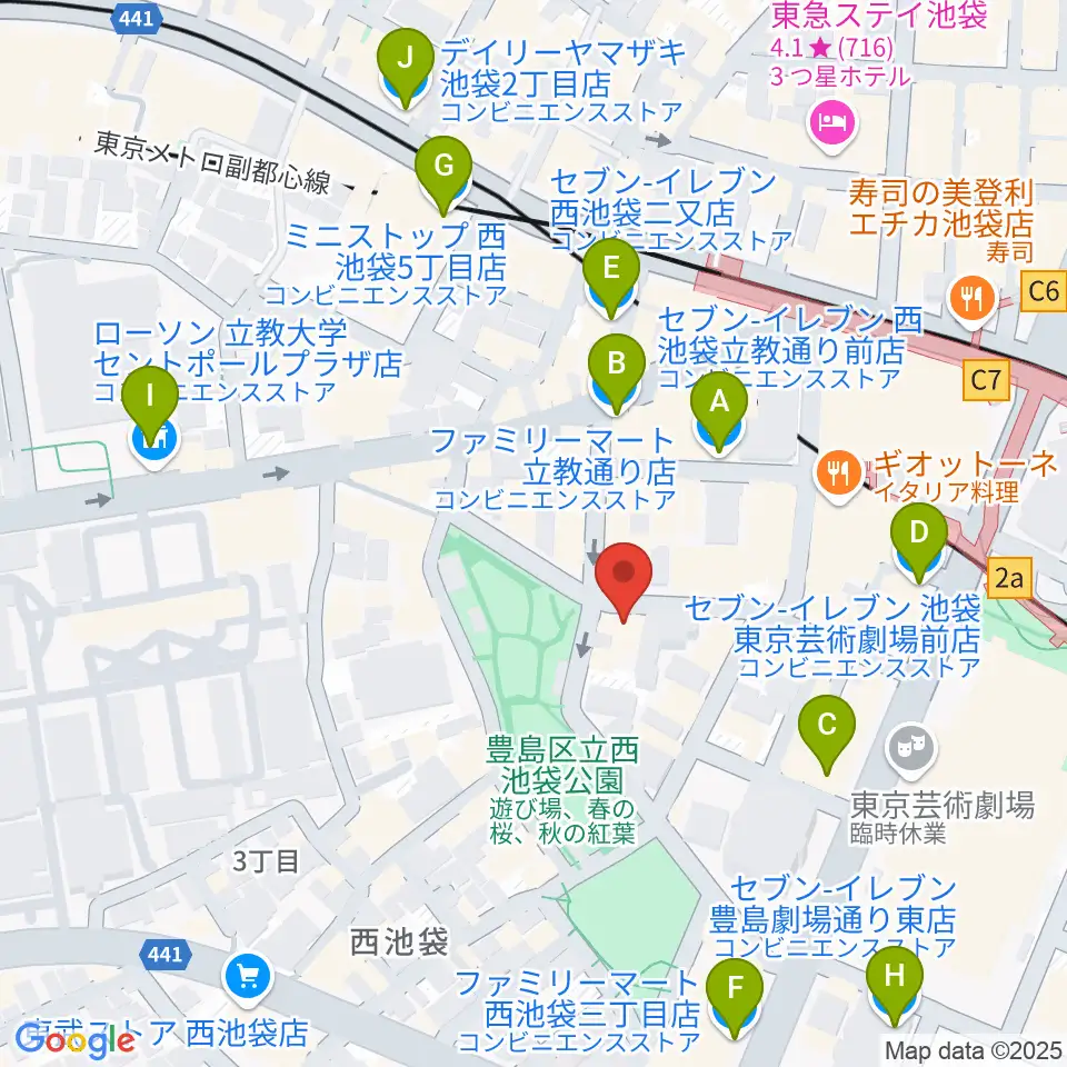 音楽教室ふわり池袋校周辺のコンビニエンスストア一覧地図