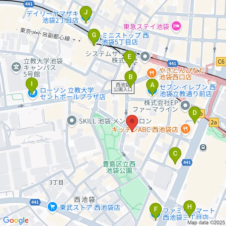音楽教室ふわり池袋校周辺のコンビニエンスストア一覧地図