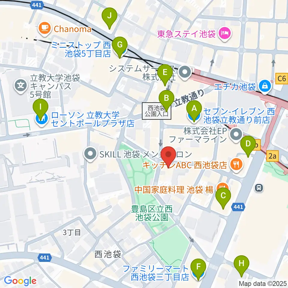 音楽教室ふわり池袋校周辺のコンビニエンスストア一覧地図