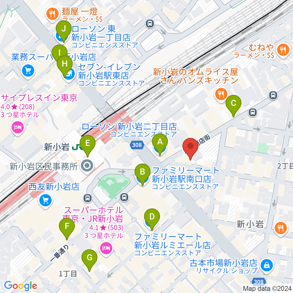 USボーカル教室新小岩駅前校周辺のコンビニエンスストア一覧地図